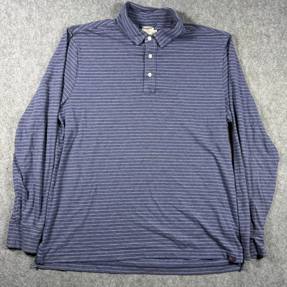 Faherty Brand Mens XL Long Sleeve Striped Polo Shirt Blue Grey Knit Stretch Logo